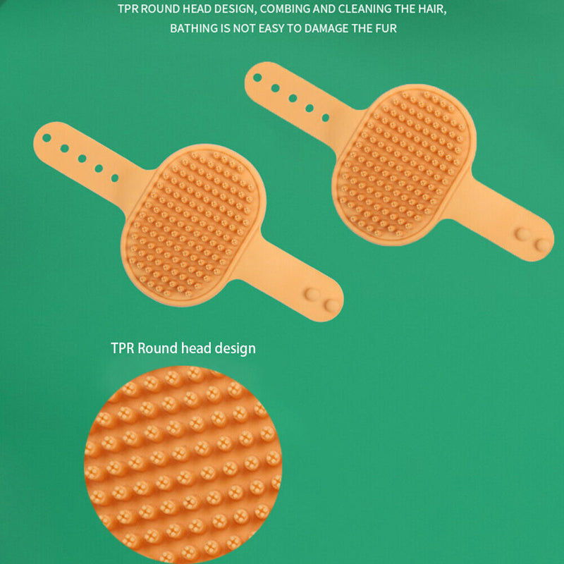 Dog Cat Bath Brush Comb Rubber Pet Hair Fur Grooming Massage Glove (Orange)