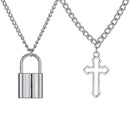 Jewelry Punk Choker Long Chain Hollow Cross Pendant PadLock Pendant Necklace