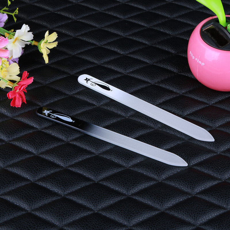 RLFS 2pcs/set Printed Double Sided Glass Nail File Manicure Polishing Nail