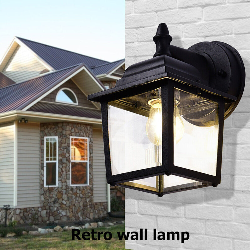 Retro E27 Wall Lamp Waterproof Glass Lantern Light Sconce Outdoor Garden De
