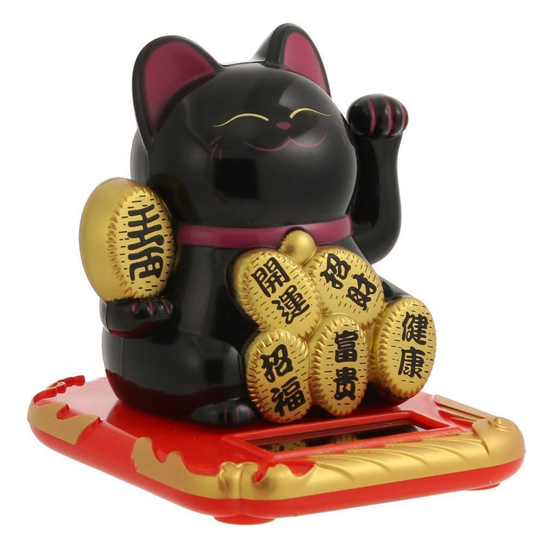 3pcs Chinese Lucky Cat Wealth Waving Shaking Hand Welcome Craft(Black)