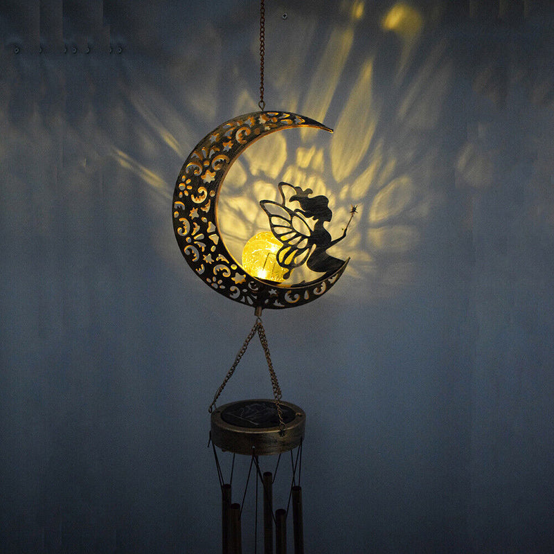 Solar Moon Fairy Light Hanging Iron Hollow Outdoor Garden Yard Patio Decoration