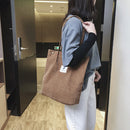 Women Fashion Corduroy Autumn Winter Large Capacity Shoulder Shopping Tote Bags