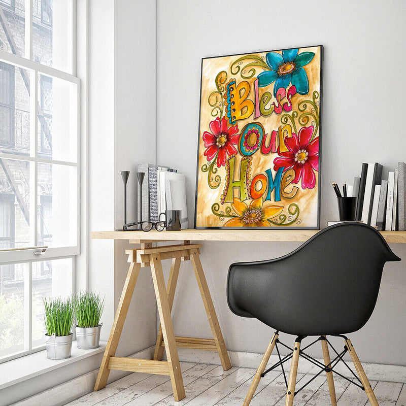 DIY Rhinestone Picture Full Diamond Kit 5D Bless Home Round Drill Painting Decor