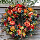 Decor Fall Peony and Pumpkin Wreath Artificial  Doors Wreath Thanksgiving_