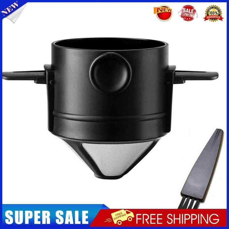 Stainless Steel Folding Coffee Filter with Brush Coffee Dripper (Black)