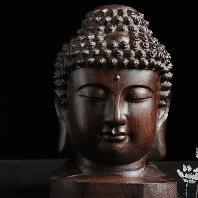 Decoration Sakyamuni Head Redwood Crafts Buddha Statue Tathagata Sculpture