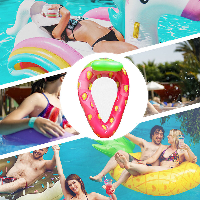 Pool Lounger - Inflatable Floating Water Hammock Outdoor Toys - Strawberry