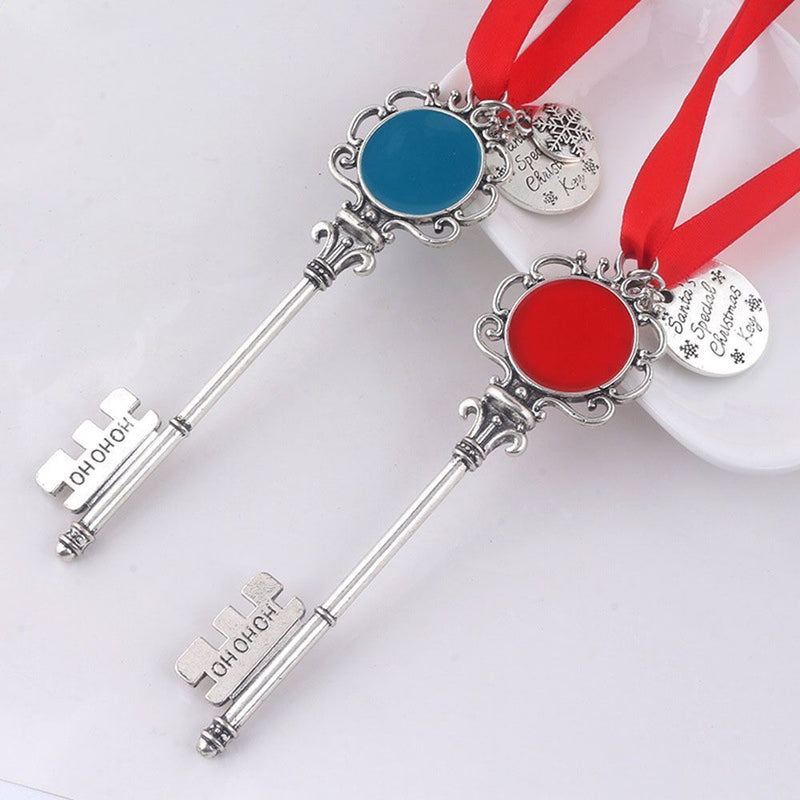 Door Key Snowflake Ribbon Magic Key Ornaments Santa Claus Christmas Keychain