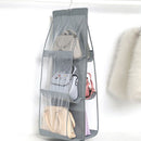 6 Pocket Hanging Handbag Organizer Wall Closet Clear Storage Bag (Gray) Newly