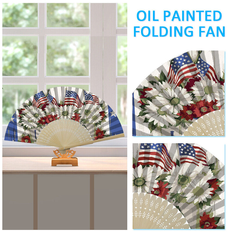 Independence Day Flowers Flag Oil Paint Folding Fan By Numbers DIY Crafts