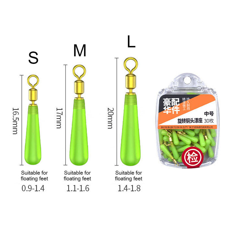 30pcs Copper Head Bobber Drift Fishing Floats Rotation Buoy Seat Fishing Bo