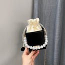 Women PU Leather Shoulder Crossbody Bags Drawstring Solid Mini Totes Handbags