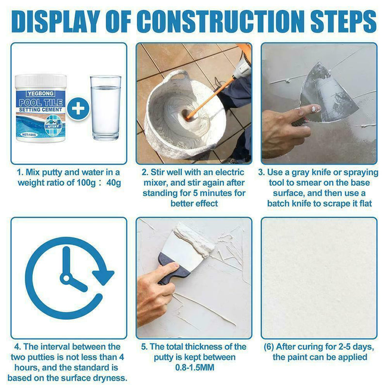 Pool Patch Swimming Pool Tile Grout Repair Kit Waterproof Base Cement N6O8