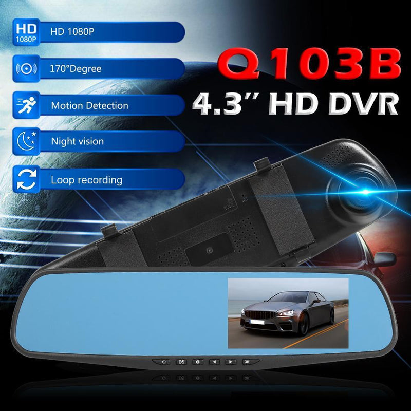Q103B Rearview Mirror Car DVR Camera 4.3 inch IPS 1080p Dual Lens Dashcam Newly