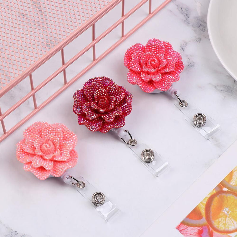 Stationery Lanyards Anti-Lost Clip Rose Shape Badge Reel Badges Holder Key Ring