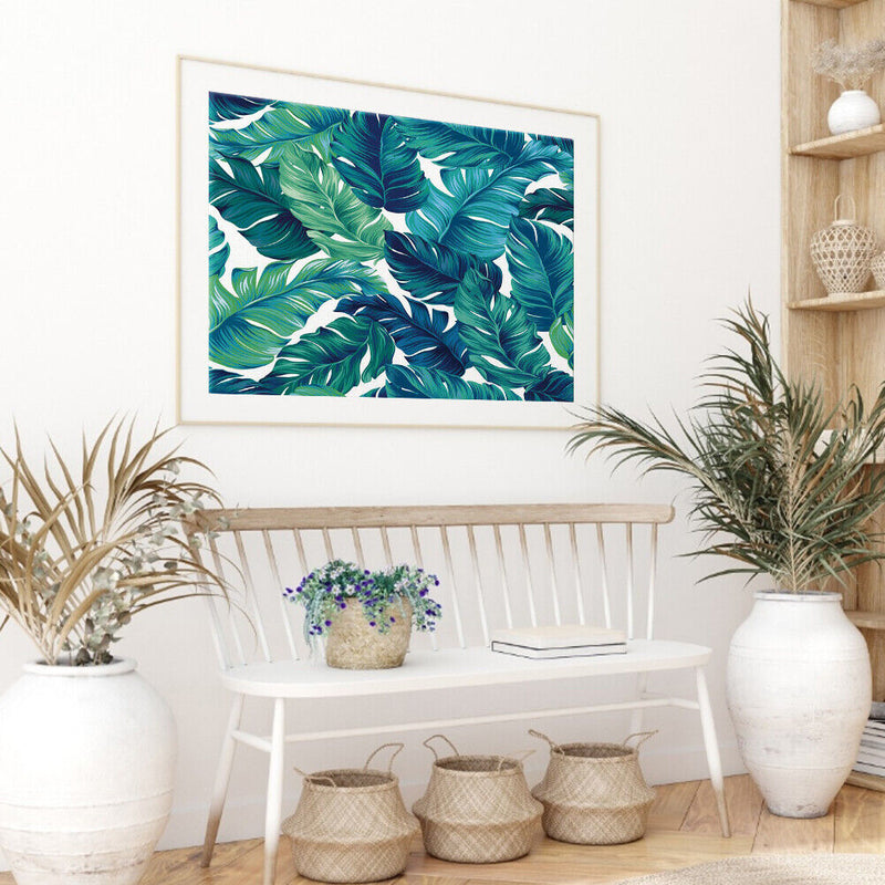 Tropical Leaves Oil Paint By Numbers Kit DIY Handpainted on Canvas Wall Art