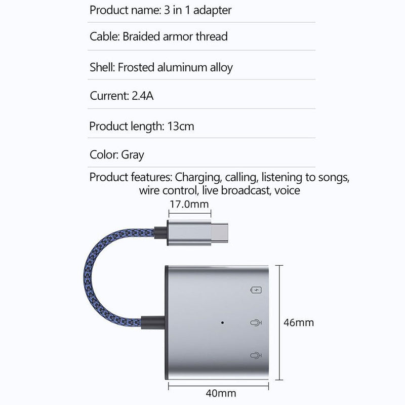 Voice Type-C Audio Adapter Earphone Jack USB C to 3.5mm Converter Cable