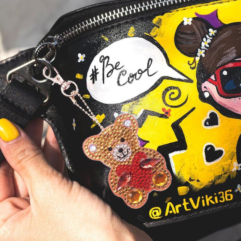 4pcs DIY Cartoon Bear Full Drill Special Shaped Diamond Painting Keychain Gift