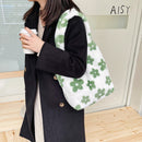 Female Fluffy Fashion Flower Pattern Handbag Winter Mobile Phone Top-Handle Bag