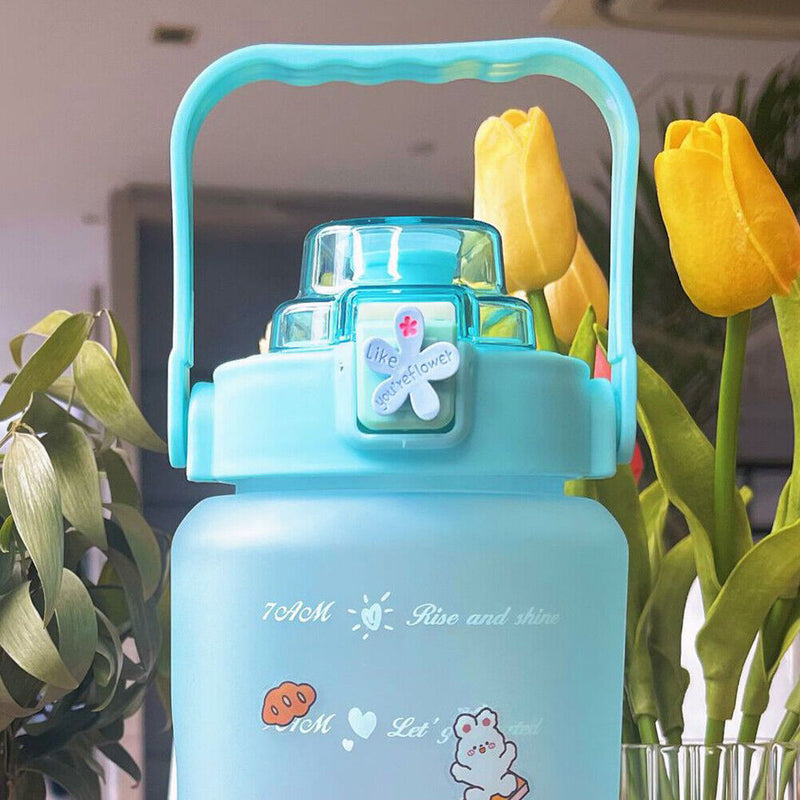 2000ML Large-capacity Water Bottle Frosted Straw Cup Leak-proof (Green) Newly