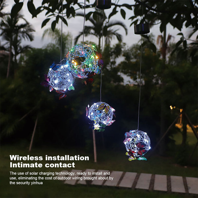 LED Solar Butterfly Ball Hanging Tree Lamps - Round Sunlight - Outdoor