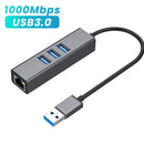3 Ports USB 3.0 Splitter RJ45 USB HUB 1000Mbps Ethernet Adapter Expander