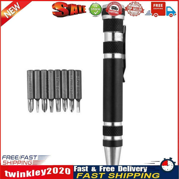 8 in 1 Multiuse Precision Pen Screwdriver Hand Repair Tools Kit (Black) Newly