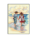 Full Embroidery 14CT Cross Stitch Seaside Boy and Girl Needlework Kit for DIY
