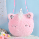 Kids Plush Cartoon Licorne Handbag Zipper Mini Casual Crossbody Bag (Pink)