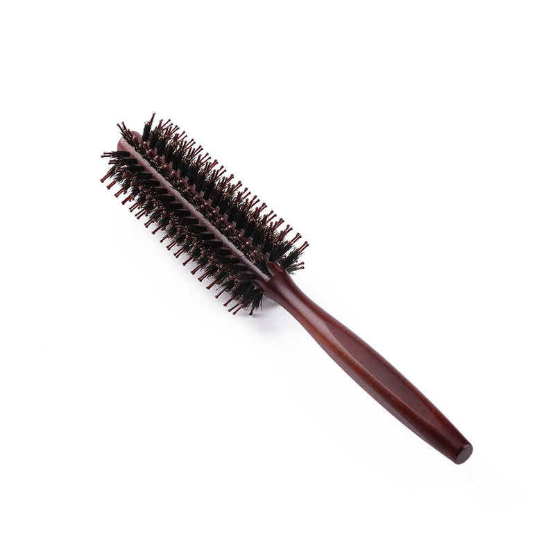 Wooden Handle Curling Hair Comb Boar Bristle Round Hairbrush Hairdressing T