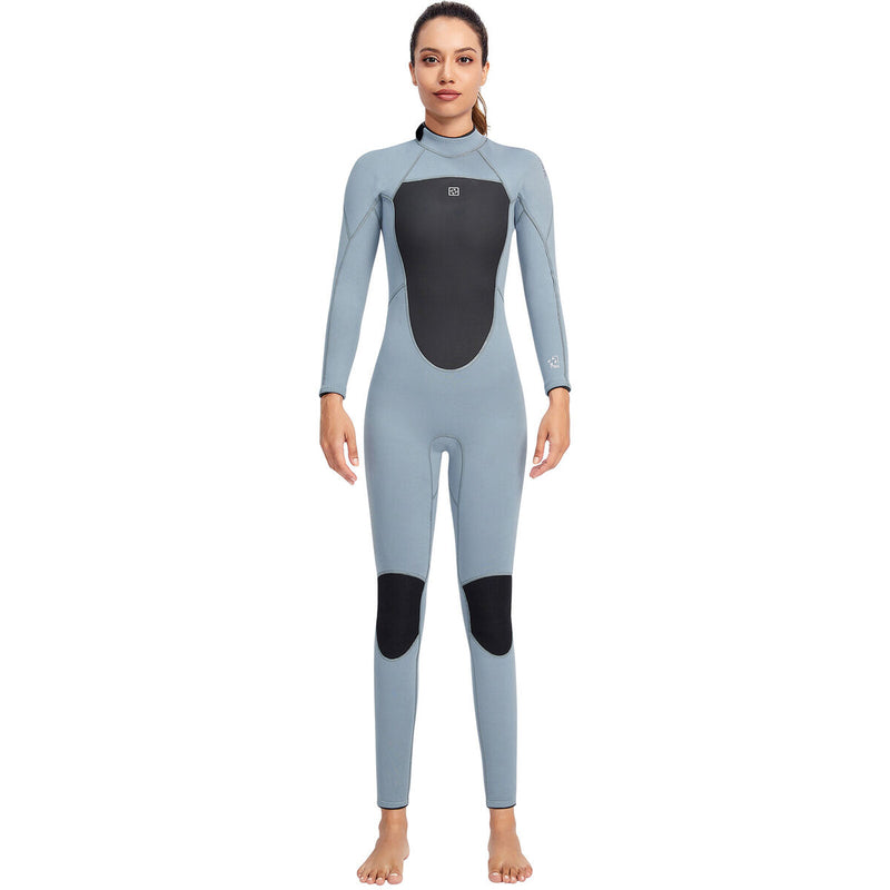 3mm Neoprene Wetsuit Women Back Zipper Full Diving Suits (Light Grey XL)