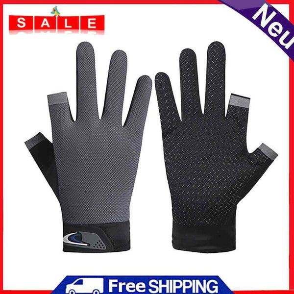 5pcs 2 Cut Finger Fishing Anti-slip Breathable Cycling Gloves (Grey)