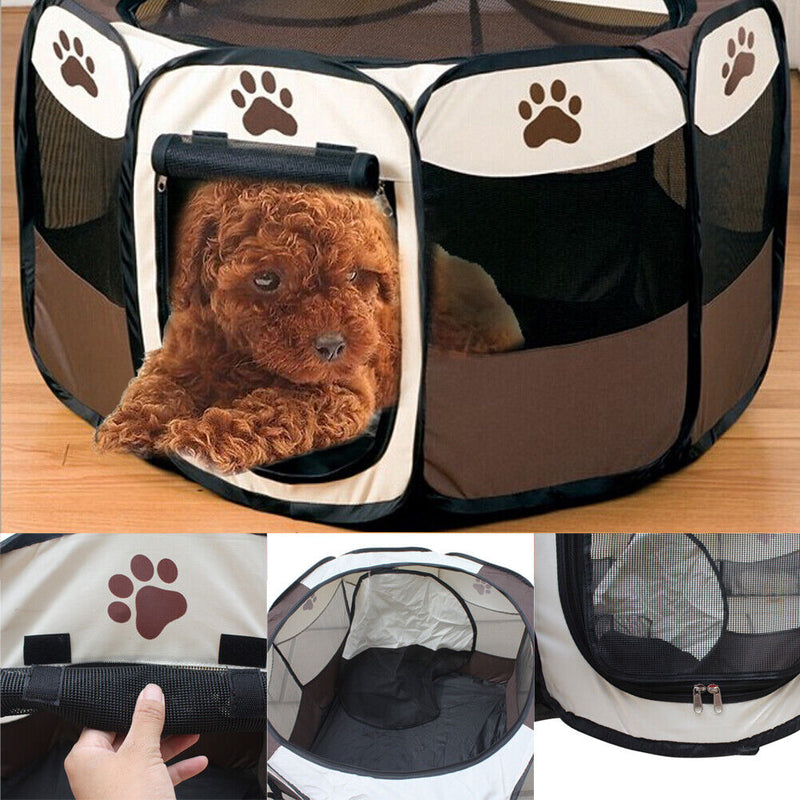 Claw Print Foldable Pet Cat Dog Tent House Guard Playpen Fence (Coffee) Newly