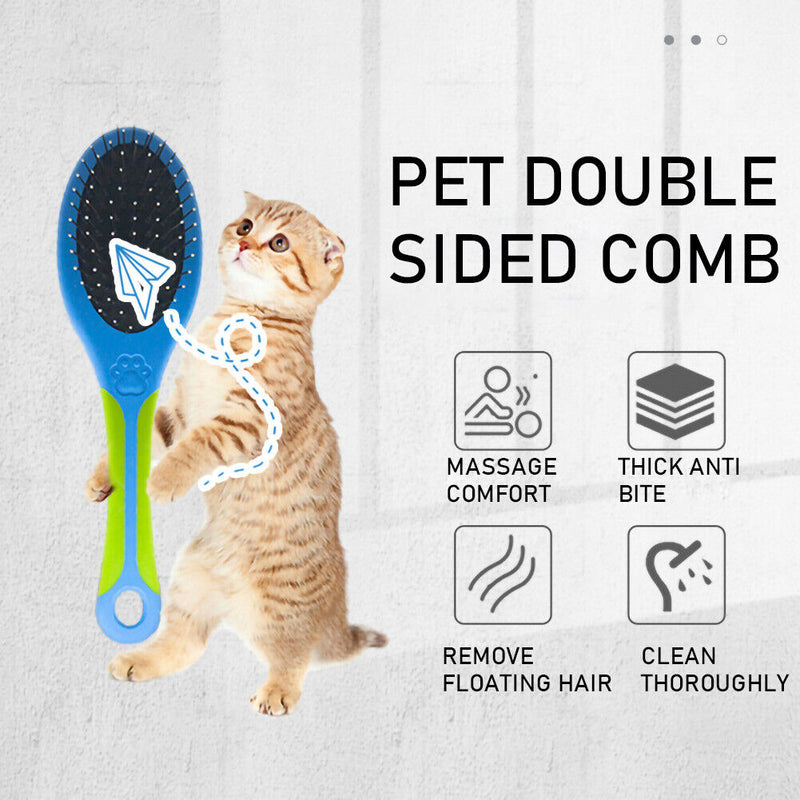 Dog Hair Brush Plastic Handle Double Faced Pet Cat Puppy Comb Massage Bath Brush
