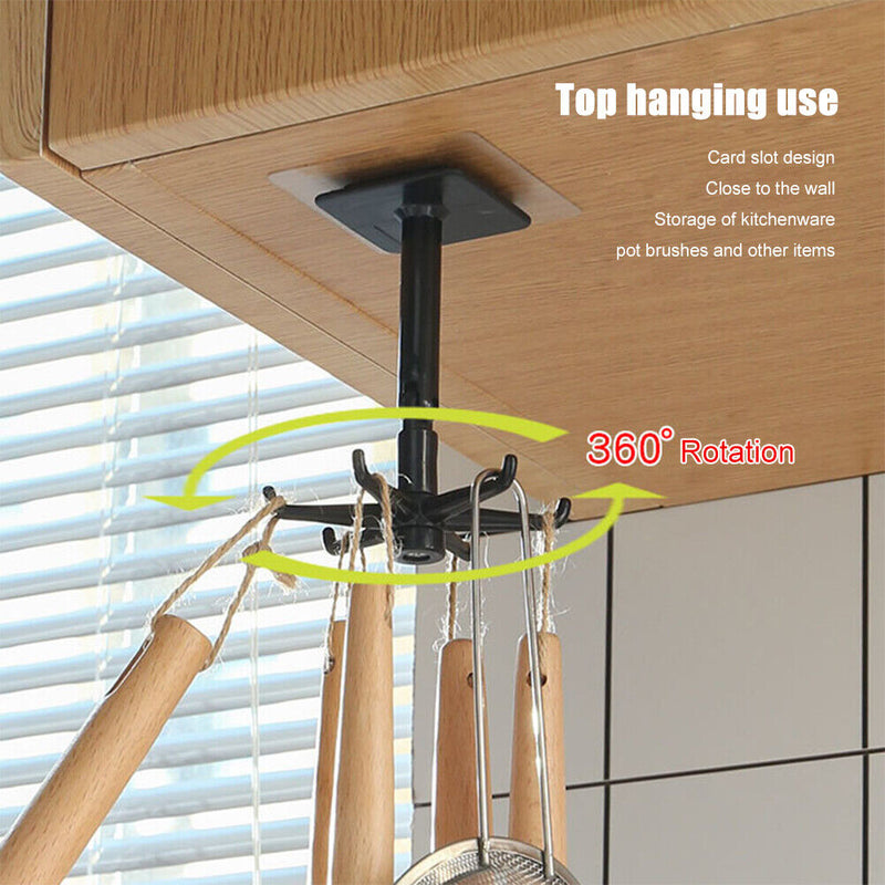 360 Degrees Rotating Hook Holder Bathroom Organizar Storage Hanger (Black) Newly