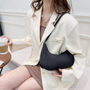 Women Solid Color Nylon Tote Bag Crescent Zipper Top-handle Bag (Black)