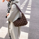Women Solid Color Zipper Shoulder Bag Grid Pattern Mini Shopping Underarm Bag