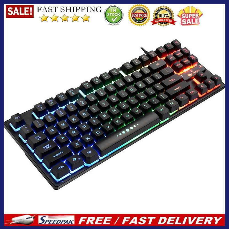 K87 LED Breathing Backlit 87 Keys Mechanical Feeling Gaming USB Wired Keyboard