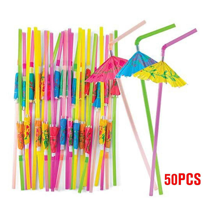 50x Cocktail Umbrella Drinking Straws Birthday Wedding Party Drink Decor`