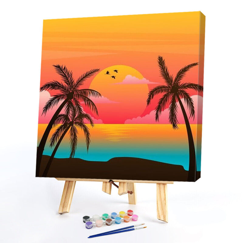 Sea Sunset Drawing Frameless DIY Oil Paint by Numbers Canvas Home Decor Kit