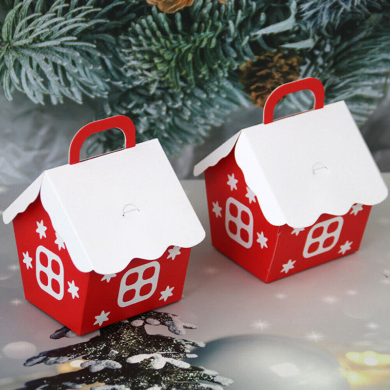 10pcs Christmas House Candy Packaging Box Kids Birthday Gifts Cartons (B)