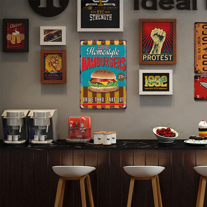 Retro Metal Signs Hamburger Decor for Theme Bar Pub Club Home Kitchen Restaurant