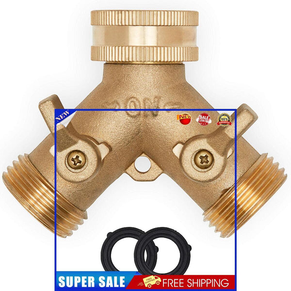Garden Hose Connector Tap Outlet Splitter Brass 2 Way Adapter with Washers