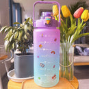 2000ML Large-capacity Water Bottle Frosted Straw Cup Leak-proof (Purple) Newly