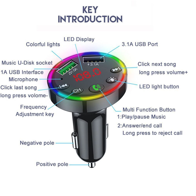 Dual USB LED Display Car Bluetooth Transmitter Modulator Compatible 5.0 FM