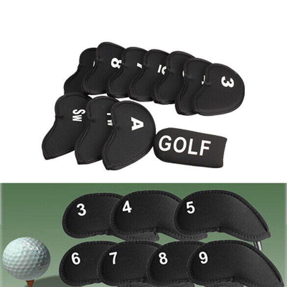 Black Set of 11pcs Golf Club Putter Iron Head Cover Case Protector Sleeve