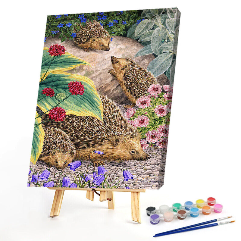 Hedgehog Family Oil Paint By Numbers Kit DIY Drawing for Adults Home Decora