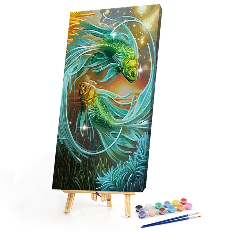 Two Fish Oil Paint By Numbers Kits Picture DIY Craft Coloring Drawing Home