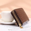 Women PU Leather Crocodile Wallet Business Zipper Holder Handbag (Coffee)